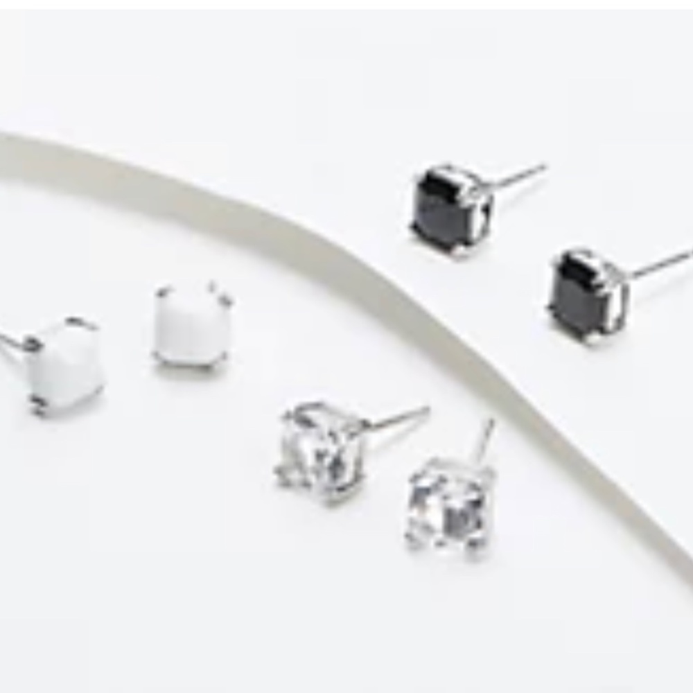 Affinity Gems Set of 3 Cushion Cut Stud Earrings, Sterling Silver